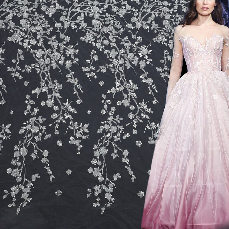 Lace Fabric Dress Sequin Polyester Sequin Fabric for Women's Wear Whol 2